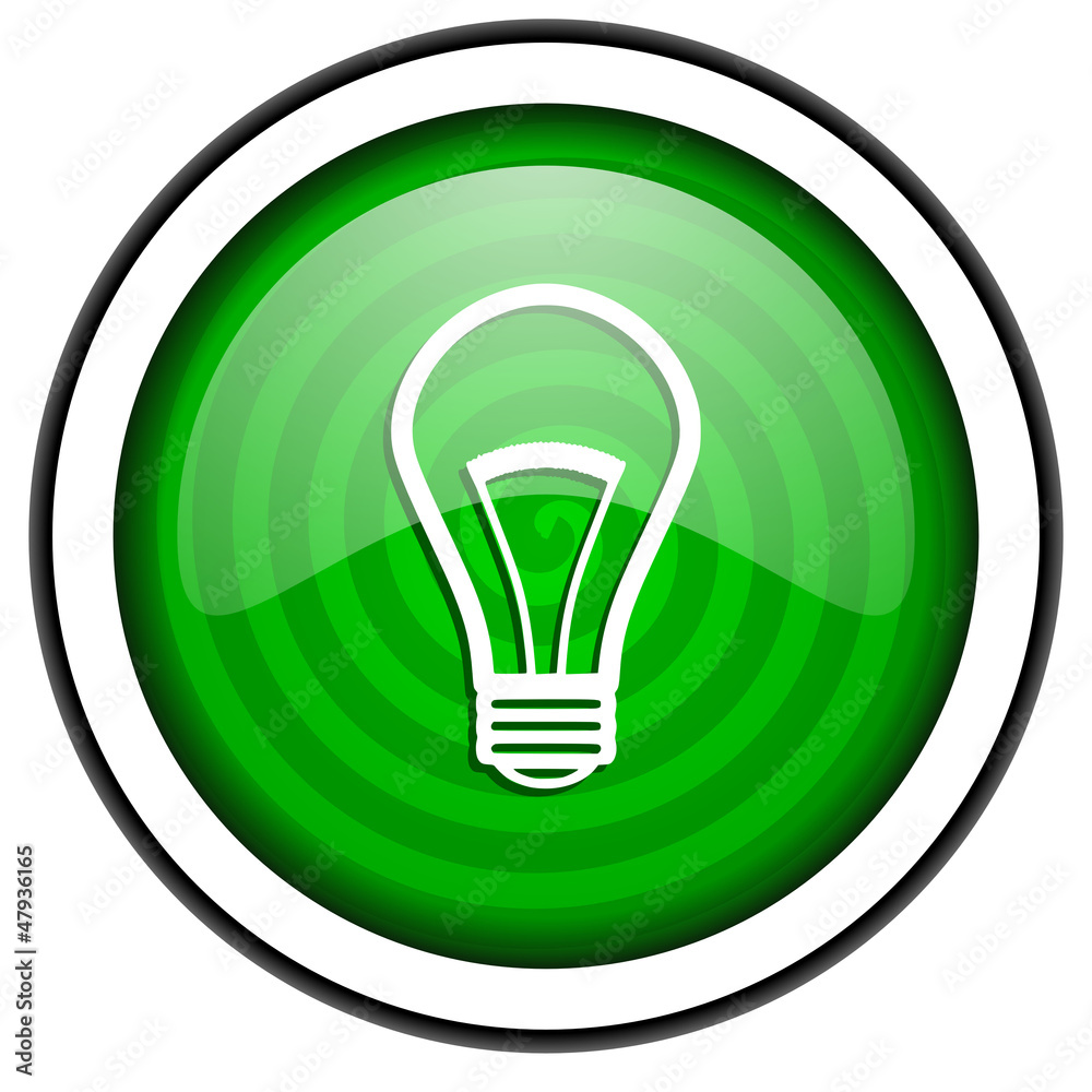 light bulb green glossy icon isolated on white background