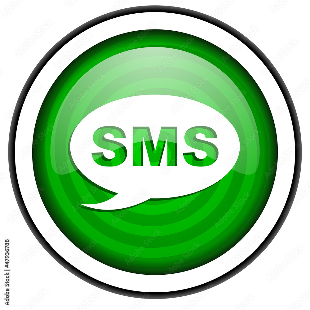 sms green glossy icon isolated on white background sms green glossy icon isolated on white background