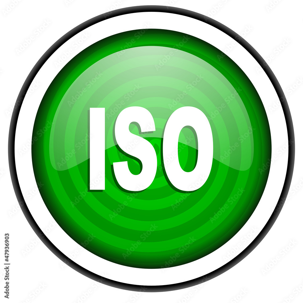 iso green glossy icon isolated on white background iso green glossy icon isolated on white background
