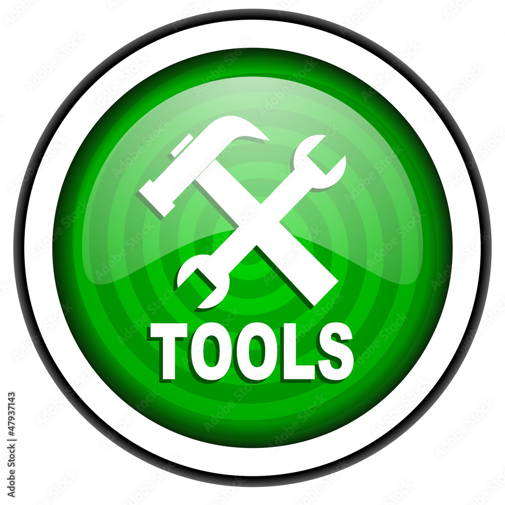 tools green glossy icon isolated on white background tools green glossy icon isolated on white background