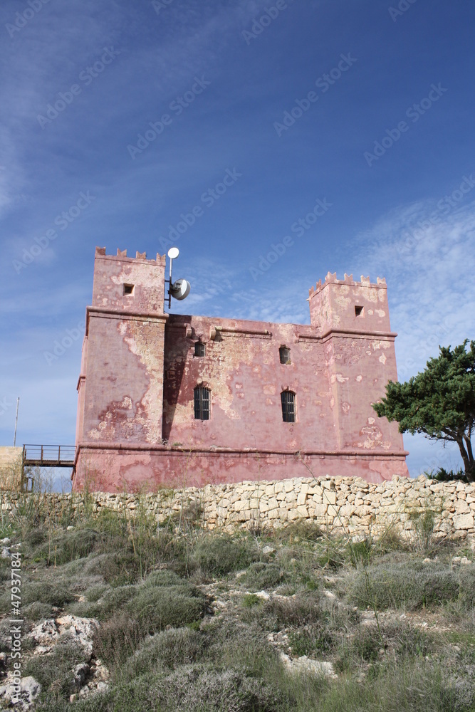 Ancient Red Tower in Malta Island