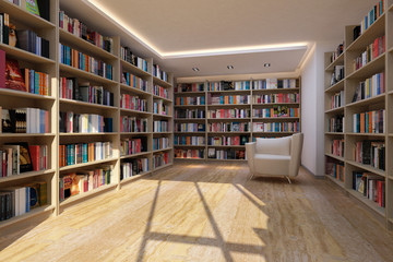 Wandcirkels Bibliotheek Rij boeken in stille bibliotheek  © Photobank