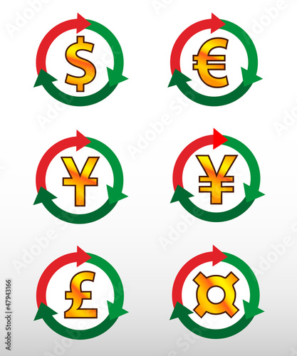 Currency symbols: dollar, euro, pound, yuan, yen, сurrency.