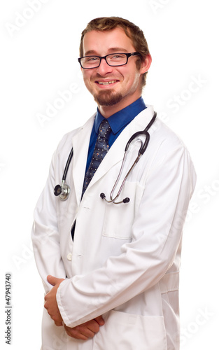 Smiling Male Doctor on White