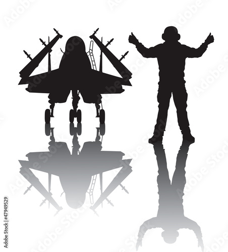Landing military aircraft vector silhouette