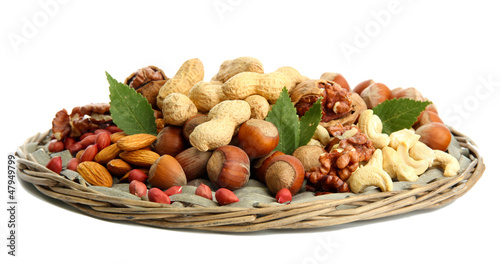 assortment of tasty nuts  isolated on white