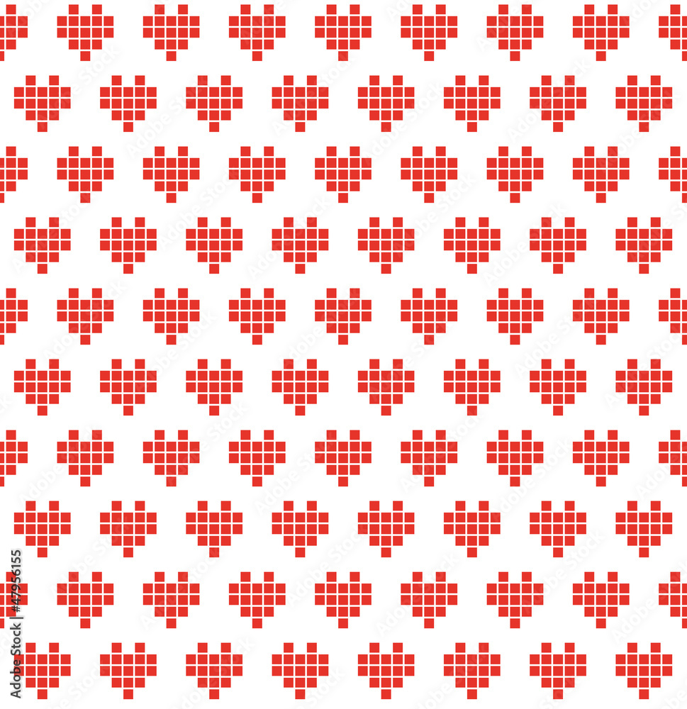 Pixel red heart pattern. Romantic background Pixel red heart pattern. Romantic background