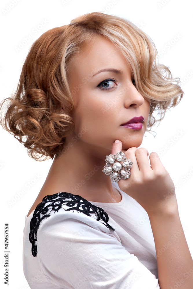 beautiful fashion woman with a pearl ring