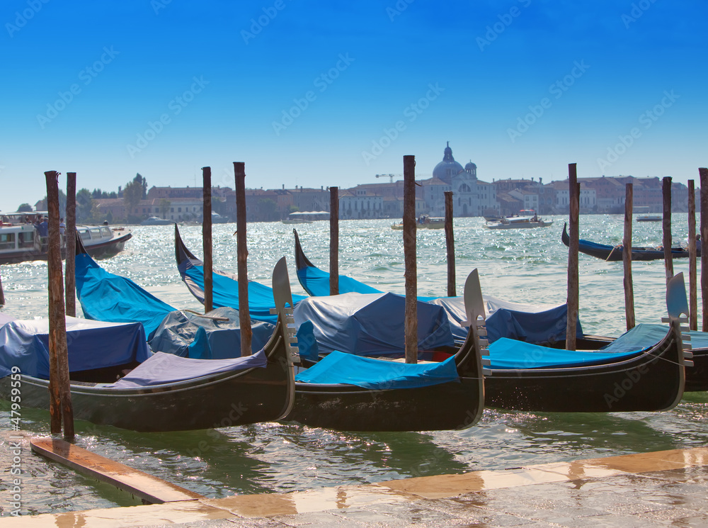 Italy. Venice. Gondolas in the Canal Grande..