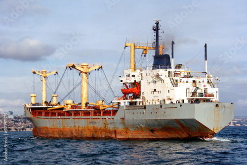 Tanker ship sailing into open sea