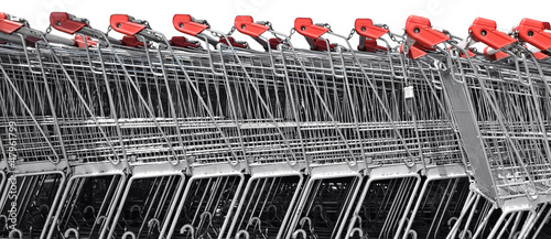 A line of shopping carts nested together