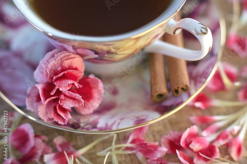 Cup of tea with flowers