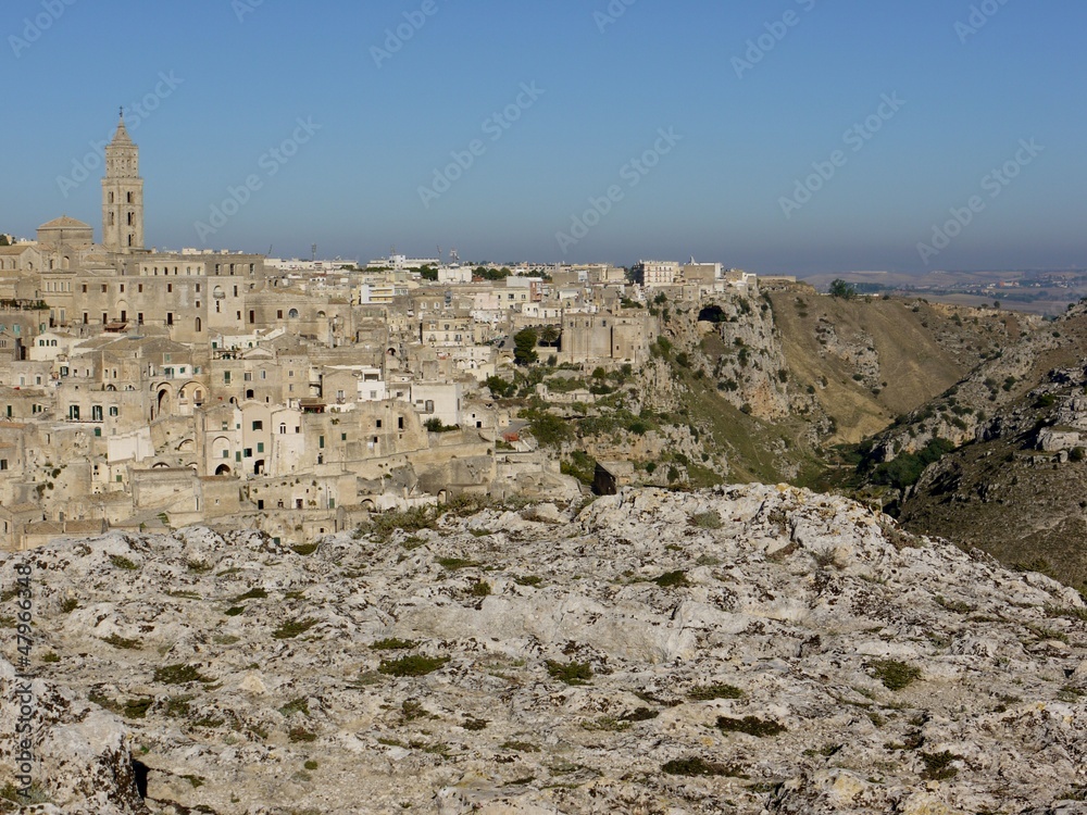 A view on the historic city Matera with the Canyon in Italy