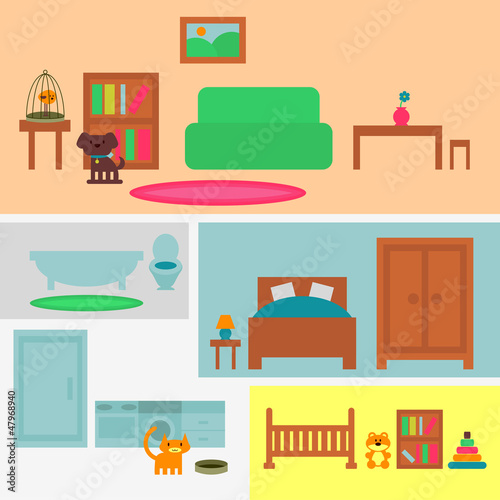 Set of furniture elements four rooms