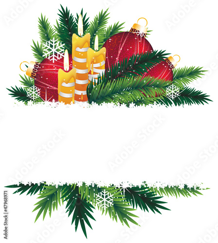 Christmas decorations and pine tree branches.