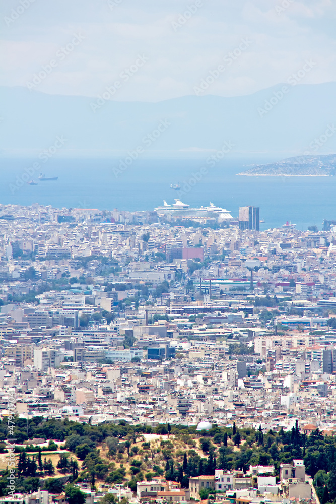 Athens cityscape and port with cruise ship