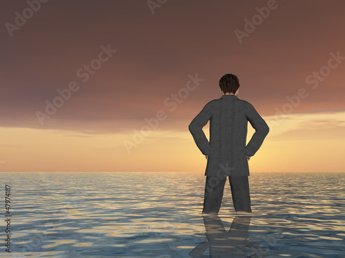 Принти на полотні Conceptual Young businessman standing in water