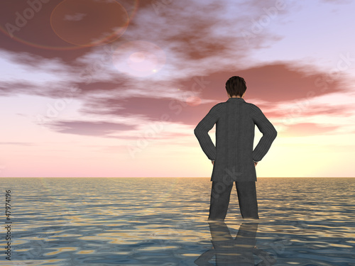 Принти на полотні Conceptual Young businessman standing in water