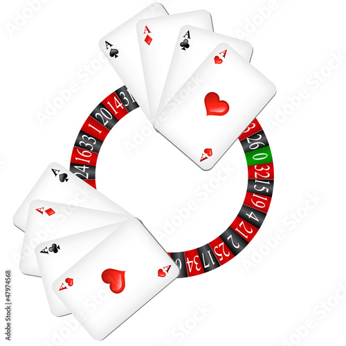 Roulette wheel with cards, vector