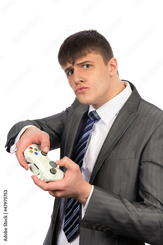 Young man with a joystick playing video games Young man with a joystick playing video games