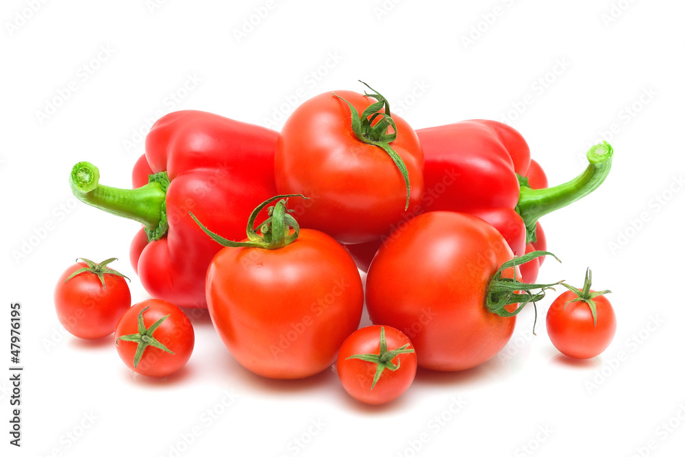 tomato varieties and pepper isolated on white background tomato varieties and pepper isolated on white background