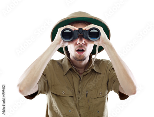 Obraz na płótnie Surprised explorer looking through binoculars w salonie