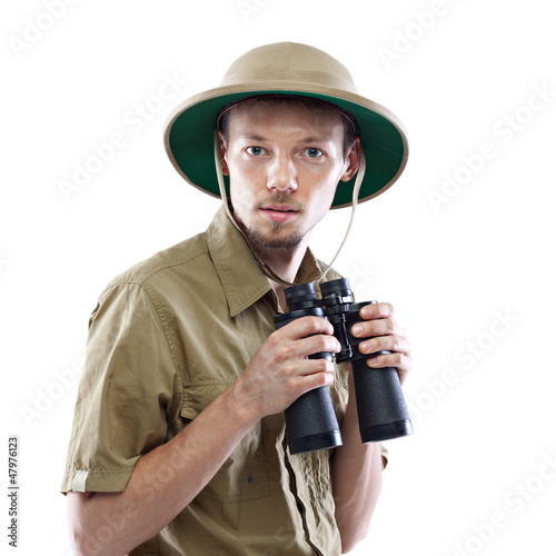 Obraz na płótnie Explorer holding binoculars w salonie