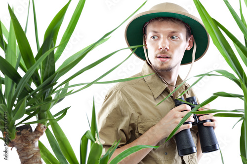 Billede på lærred Explorer wearing pith helmet