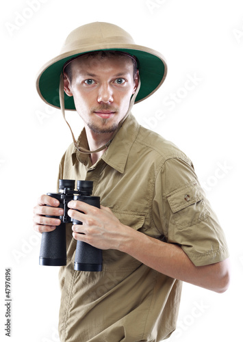 Obraz na płótnie Explorer holding binoculars w salonie