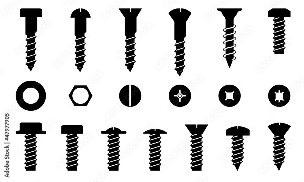 Set of screws, vector - obrazy, fototapety, plakaty 