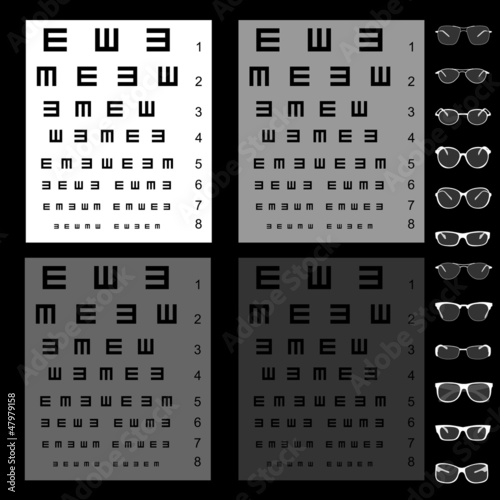 eye test chart with glasses, vector