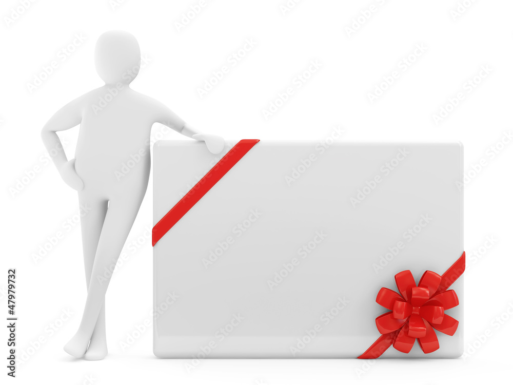 3d Man with Gift Card isolated on white background 3d Man with Gift Card isolated on white background