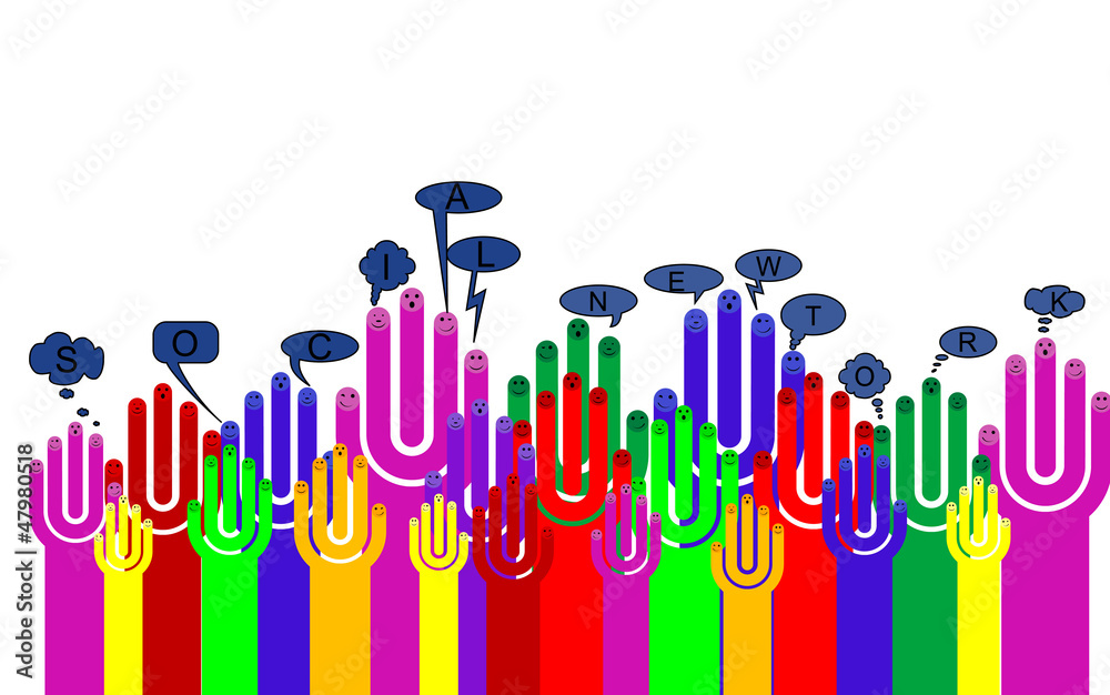 Happy group of finger smileys with social chat sign, vector Happy group of finger smileys with social chat sign, vector