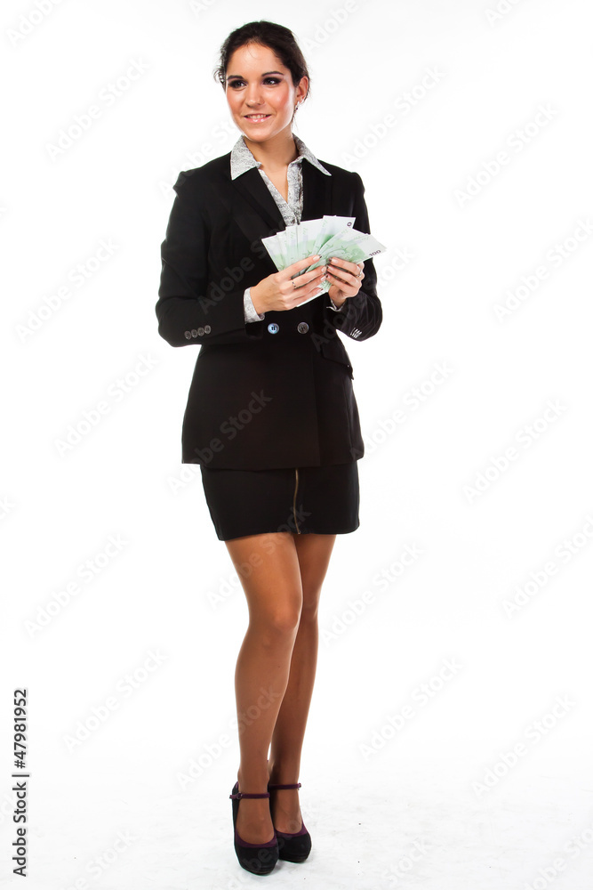 young, beautiful, happy woman with a bundle of money young, beautiful, happy woman with a bundle of money