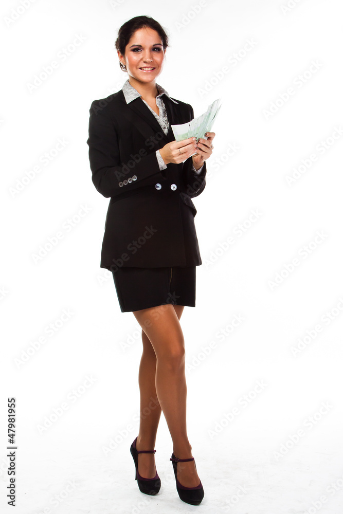 young, beautiful, happy woman with a bundle of money young, beautiful, happy woman with a bundle of money