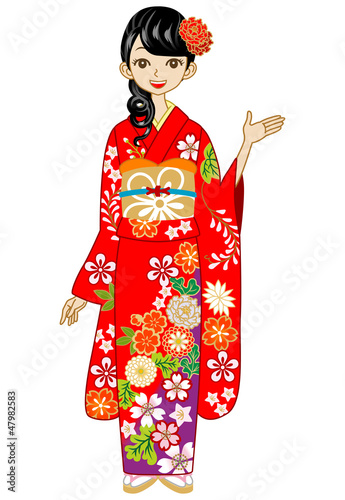 Kimono woman, Guide,Red