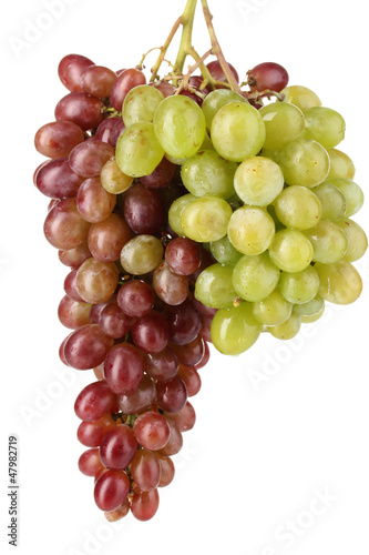 Delicious ripe two bunches of grapes isolated on white