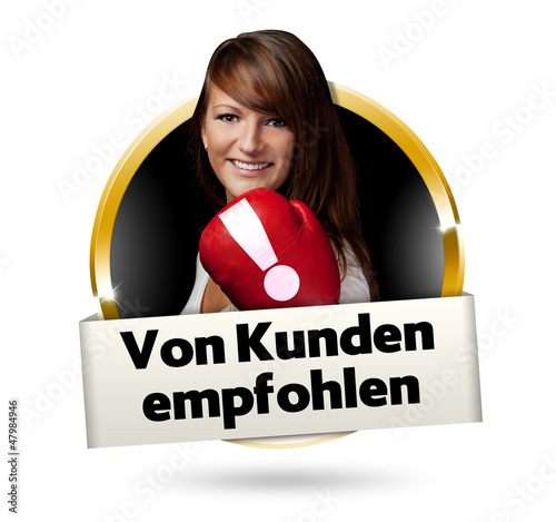 von kunden empfohlen button gold photo