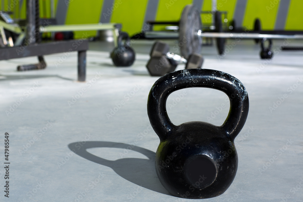 Kettlebell at crossfit gym with lifting bars