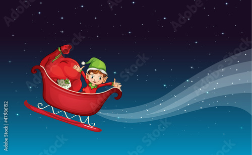 A flying sledge and a boy