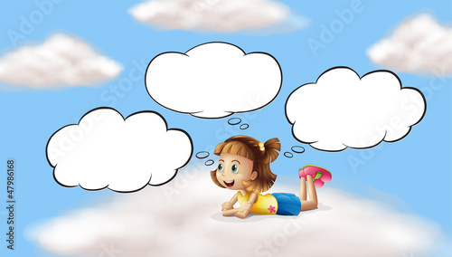 A girl lying and thinking in the sky