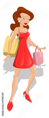Fashion Girl with Shopping Bags Vector
