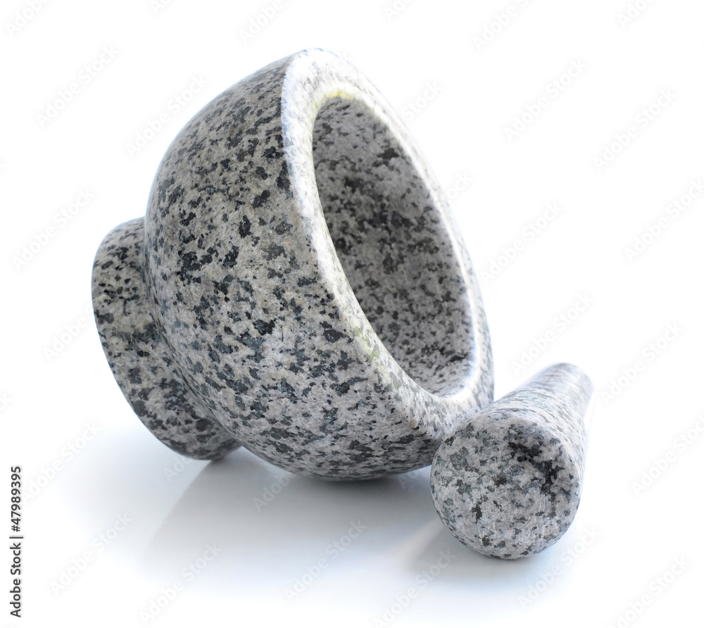 Fototapeta premium Stone mortar and pestle on white background