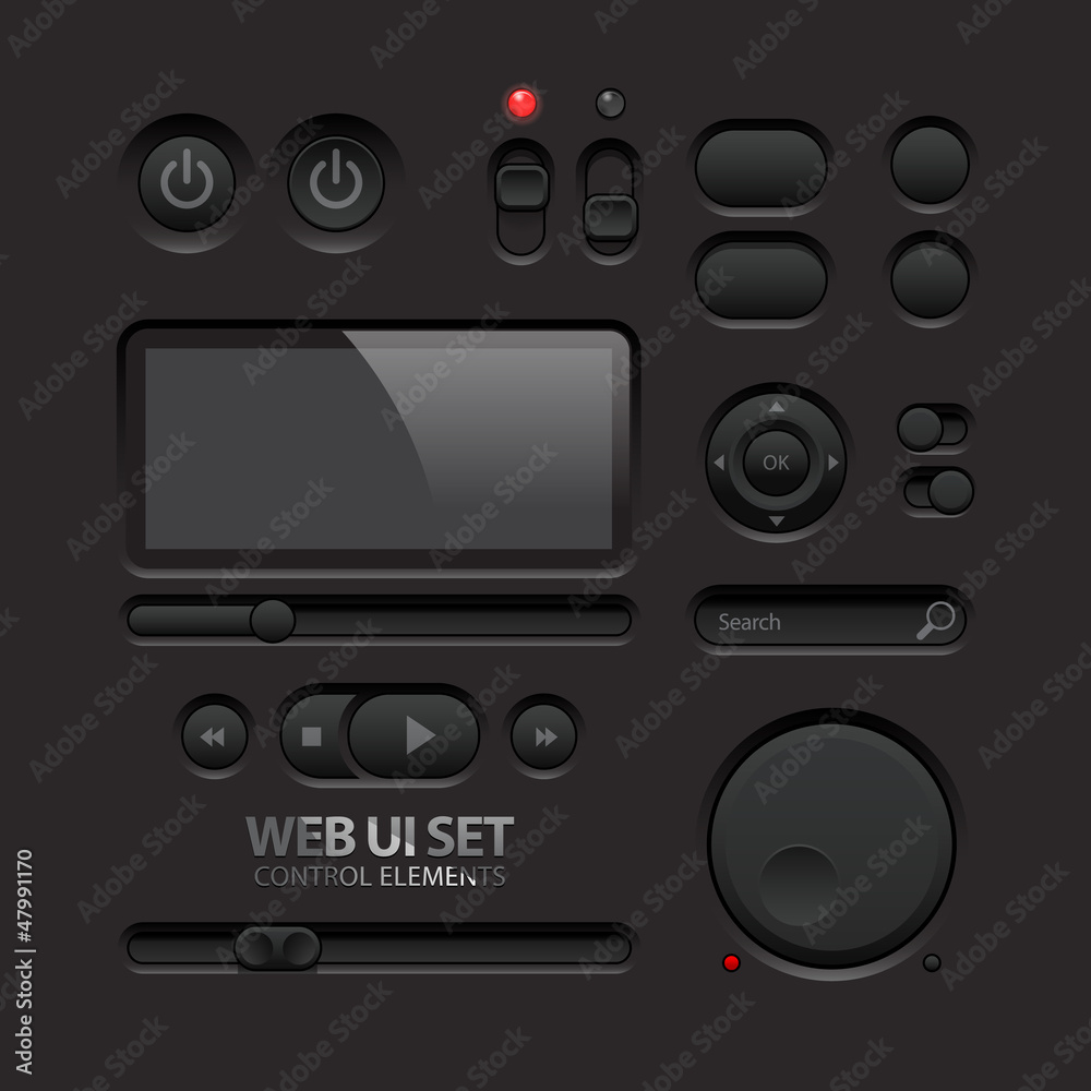 Fototapeta premium Dark Web UI Elements. Buttons, Switches, bars