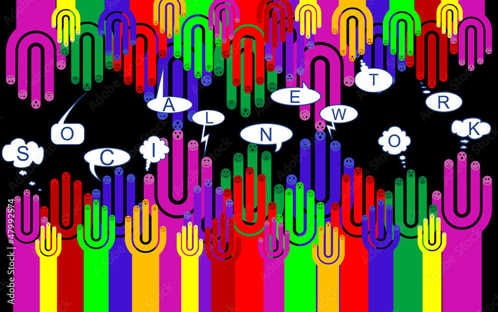 Happy group of finger smileys with social chat sign, vector Happy group of finger smileys with social chat sign, vector
