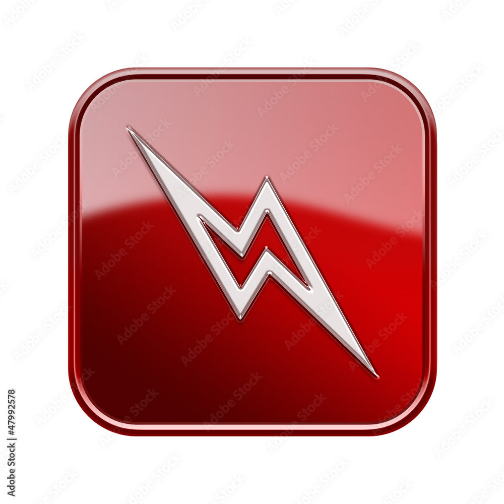 Lightning icon glossy red, isolated on white background. Lightning icon glossy red, isolated on white background.