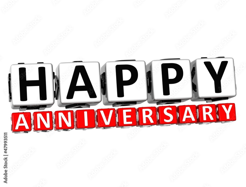 3D Happy Anniversary Button Click Here Block Text