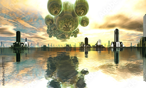 Fototapeta Naklejka Na Ścianę i Meble -  Alien Mothership over Futuristic City