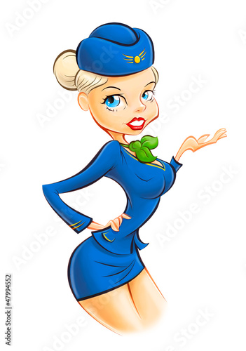 beautiful sexy girl in stewardess suit isolated on white
