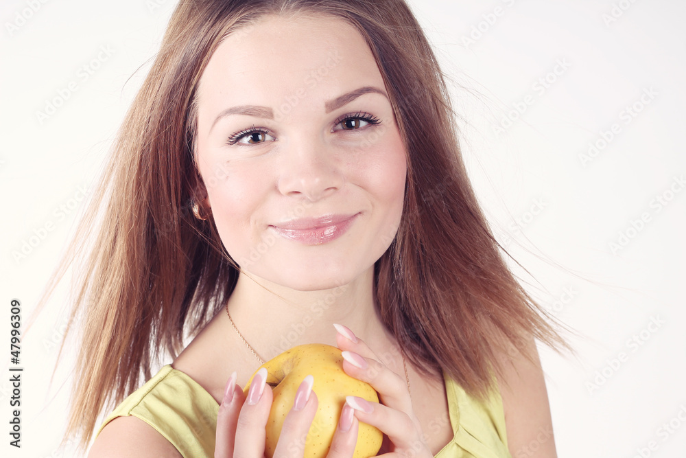 Portrait of beautiful girl with an apple Portrait of beautiful girl with an apple